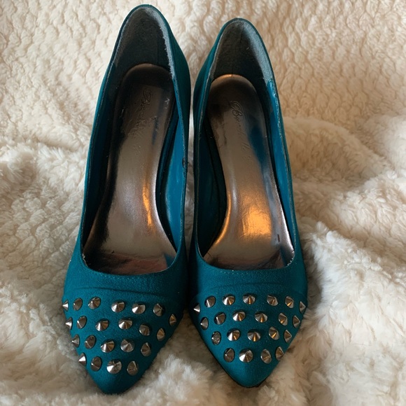 Teal Studded 💋 Faux Suede Metal Stud High Heels - Size 6 - Picture 3 of 5
